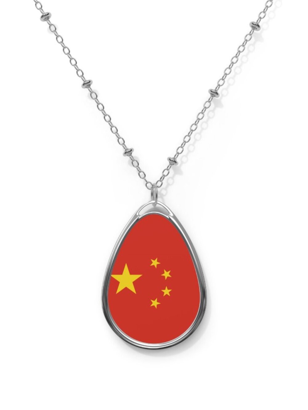 China Flag Necklace – Oval Chinese Heritage Pendant - One Size / Silver